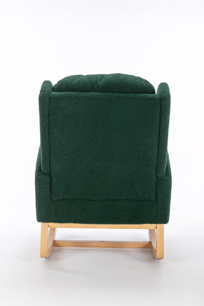 049-Teddy Fabric Rocking Chair With Packet Wood Legs,Green