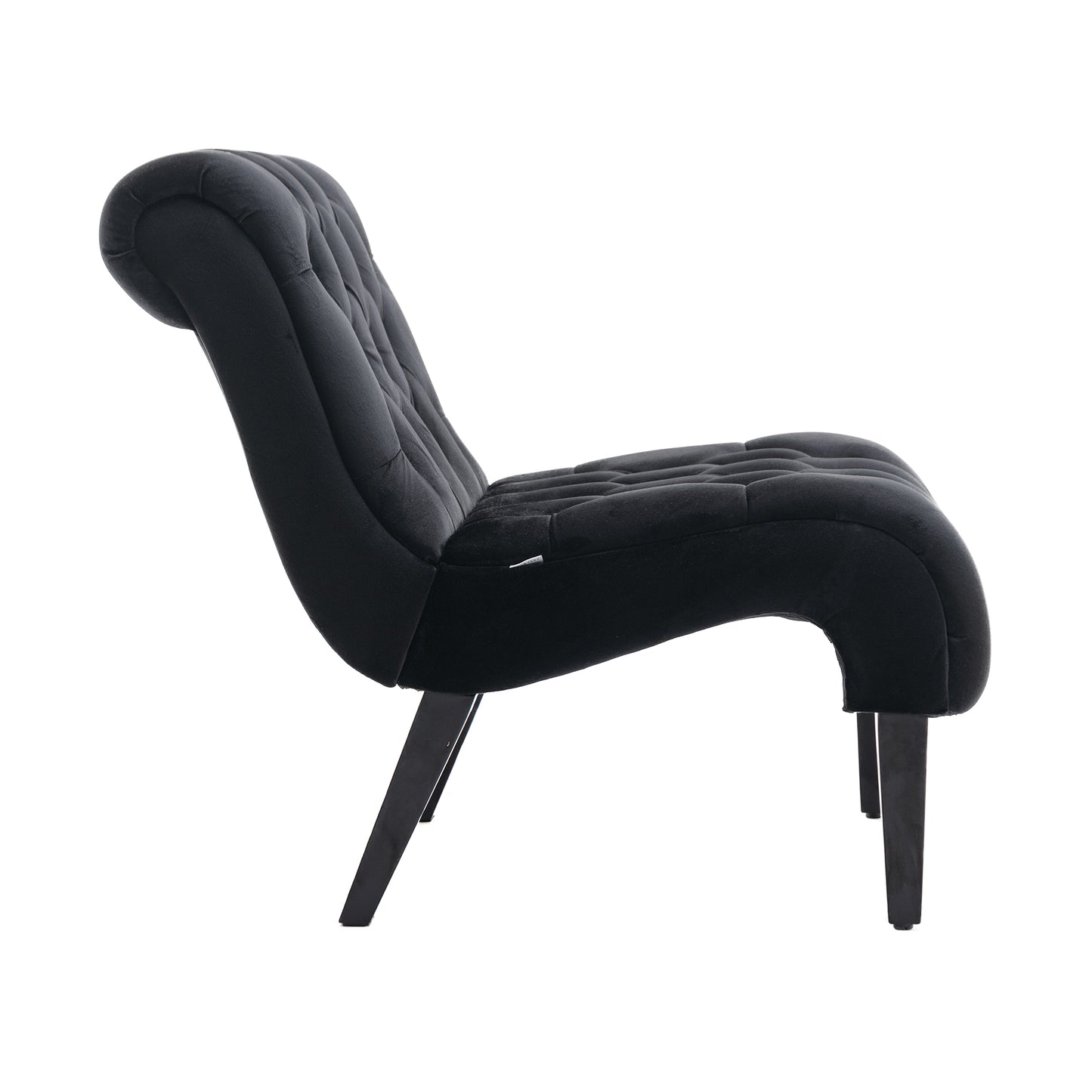 Modern Velvet Armless Accent Living Room Chair / Leisure Chair,Upholstered Fabric Button Comfortable Chair with Wooden Legs for Bedroom, Living Room, Office (Black Velvet)