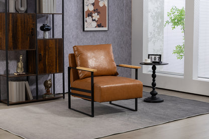 Leather Accent Chair Guest Chair for Living Room, Mid Century Armchair for Bedroom (Brown Leather)