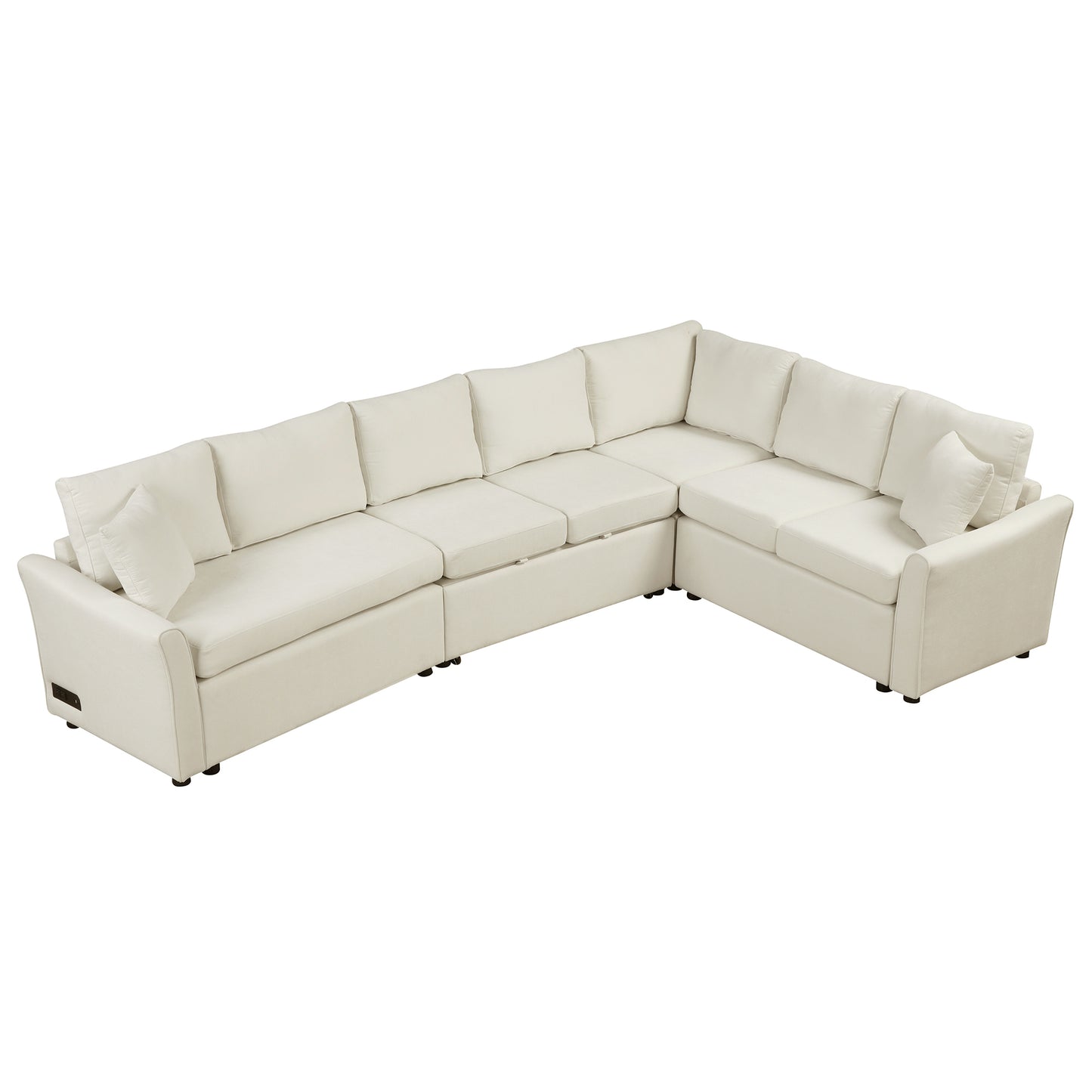 124.8"L-shaped Sofa Convertible Sofa Bed Pull Out Sofa Sleeper with Two Back Pillows, Two USB Ports and Two Power Sockets for Living Room, Beige