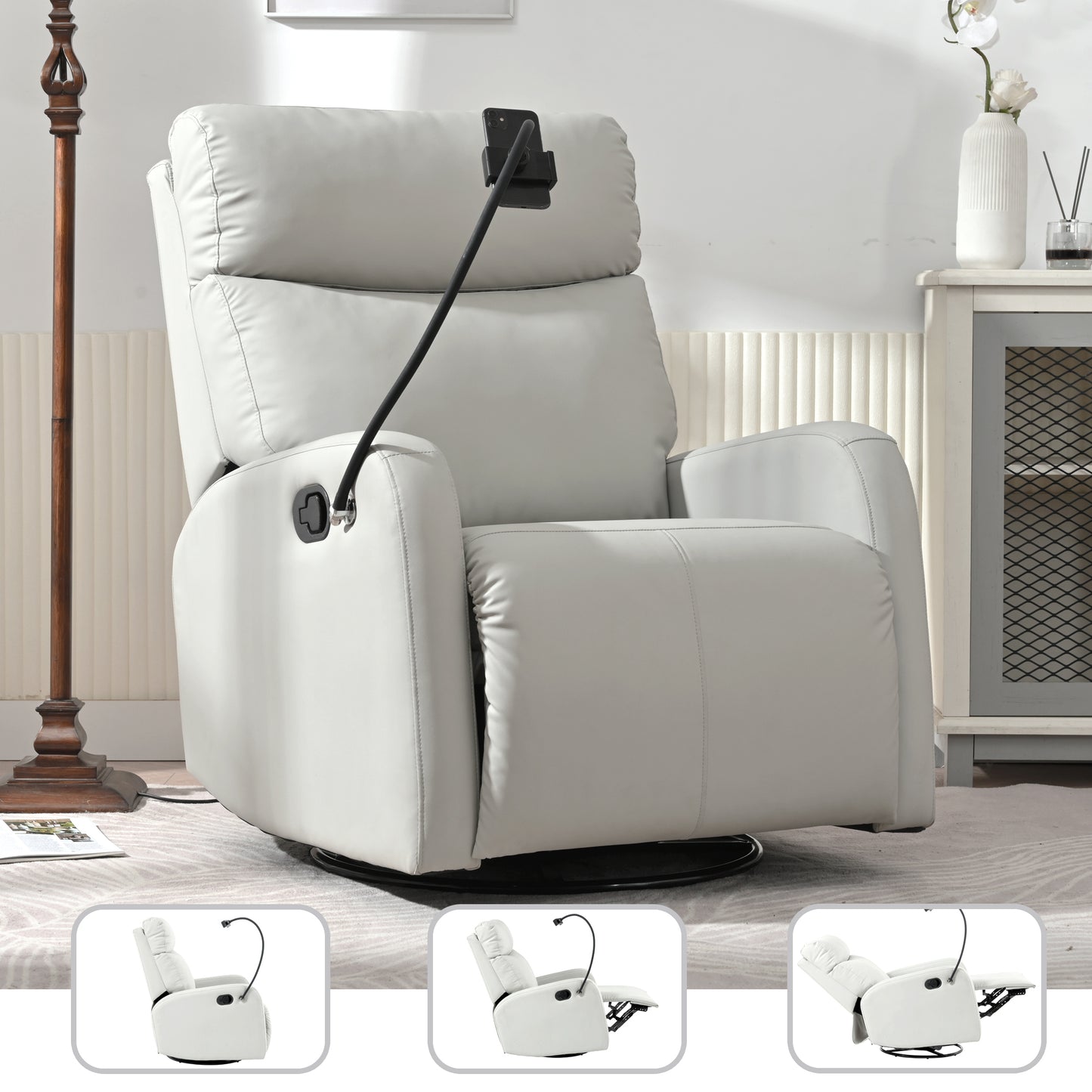 Rocking Recliner Chair,360 Degree Swivel Nursery Rocking Chair,Glider Chair,Modern Small Rocking Swivel Recliner Chair for Bedroom,Living Room Chair Home Theater Seat,Phone Holder