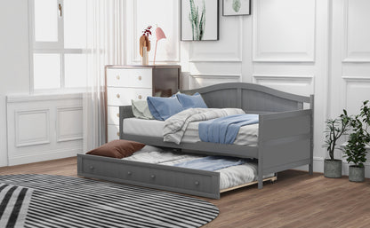 Wooden Daybed with Trundle Bed, Sofa Bed for Bedroom Living Room, Gray