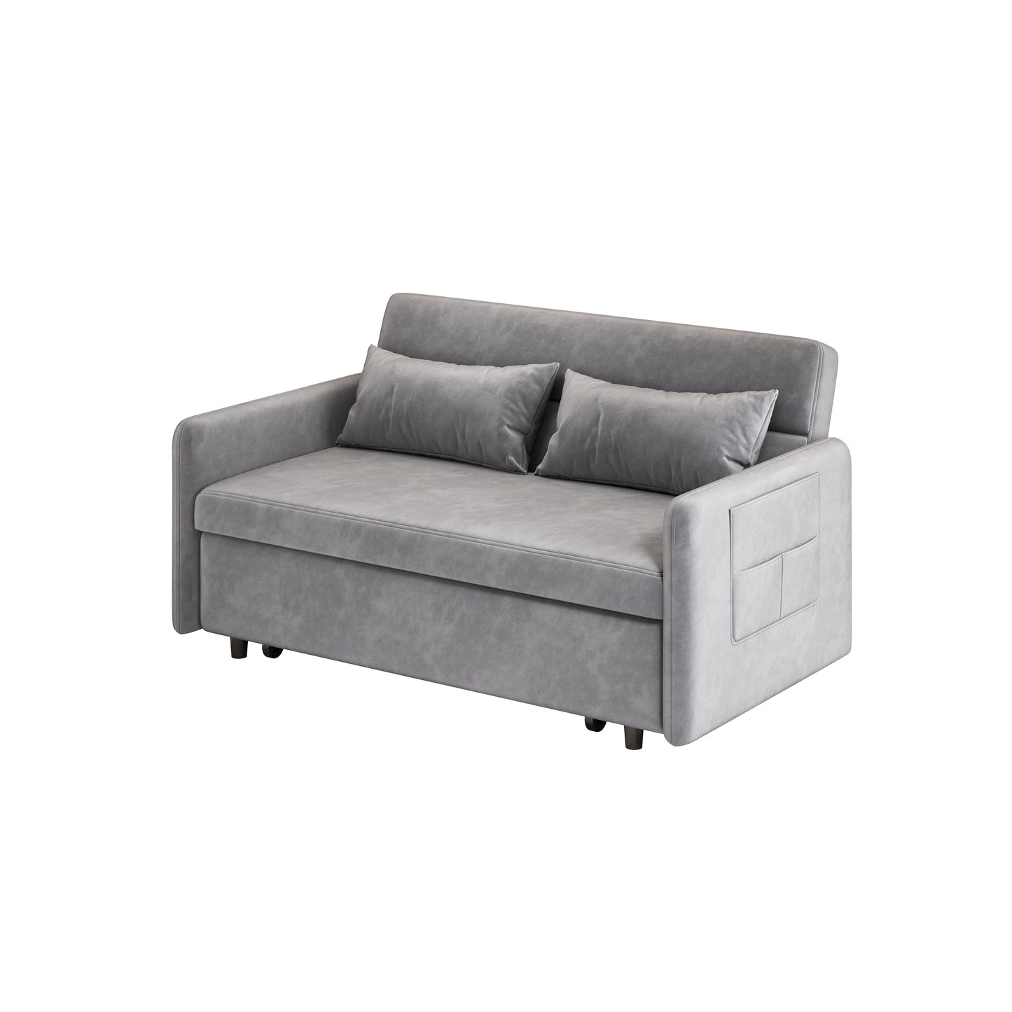 Sofa Pull Out Bed Included Two Pillows 54" Grey Velvet Sofa for Small Spaces