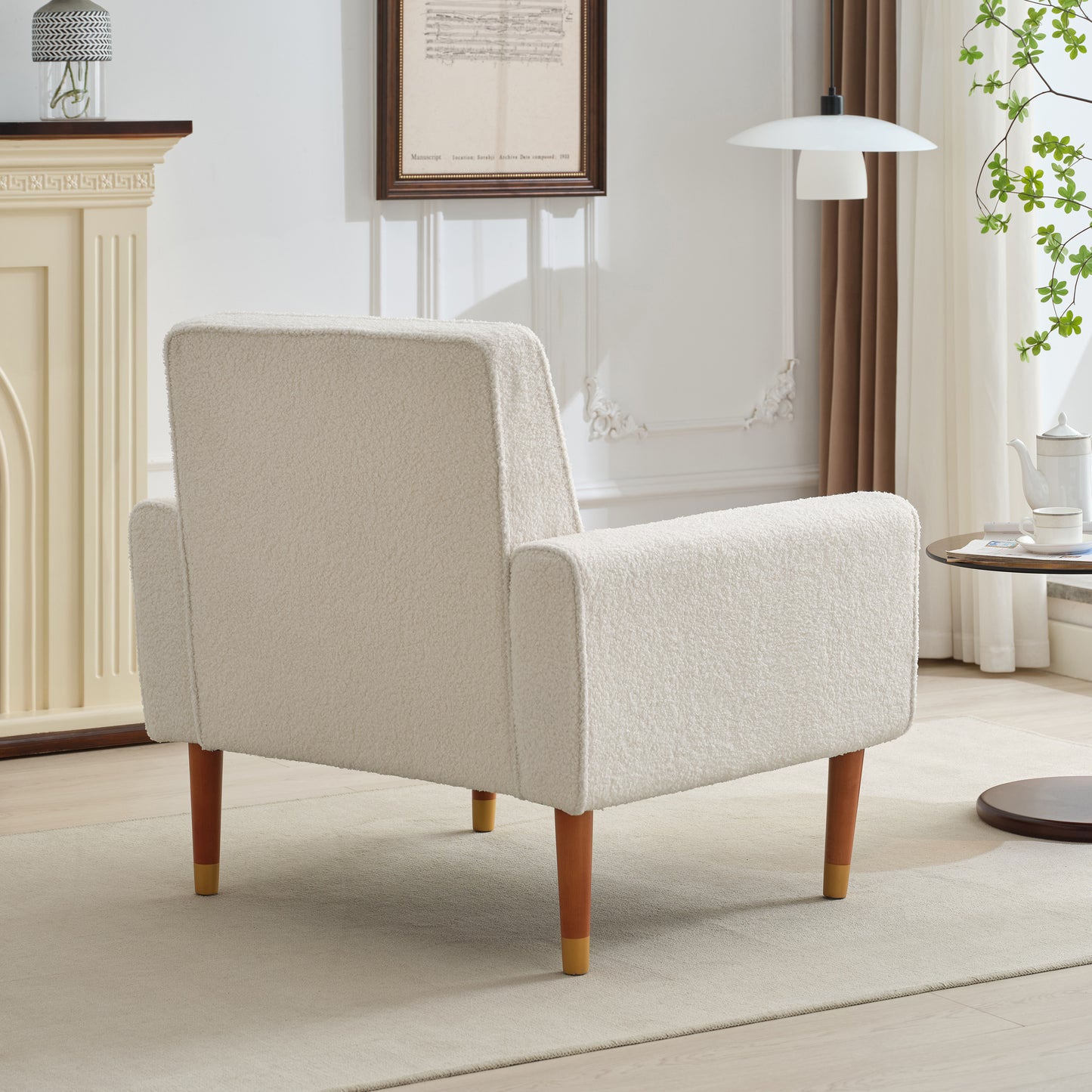 Classic Biscuit-Style Accent Chair - Comfortable Armrests, Soft Fabric, Elegant Solid Wood Legs with Gold Finish, Easy Assembly