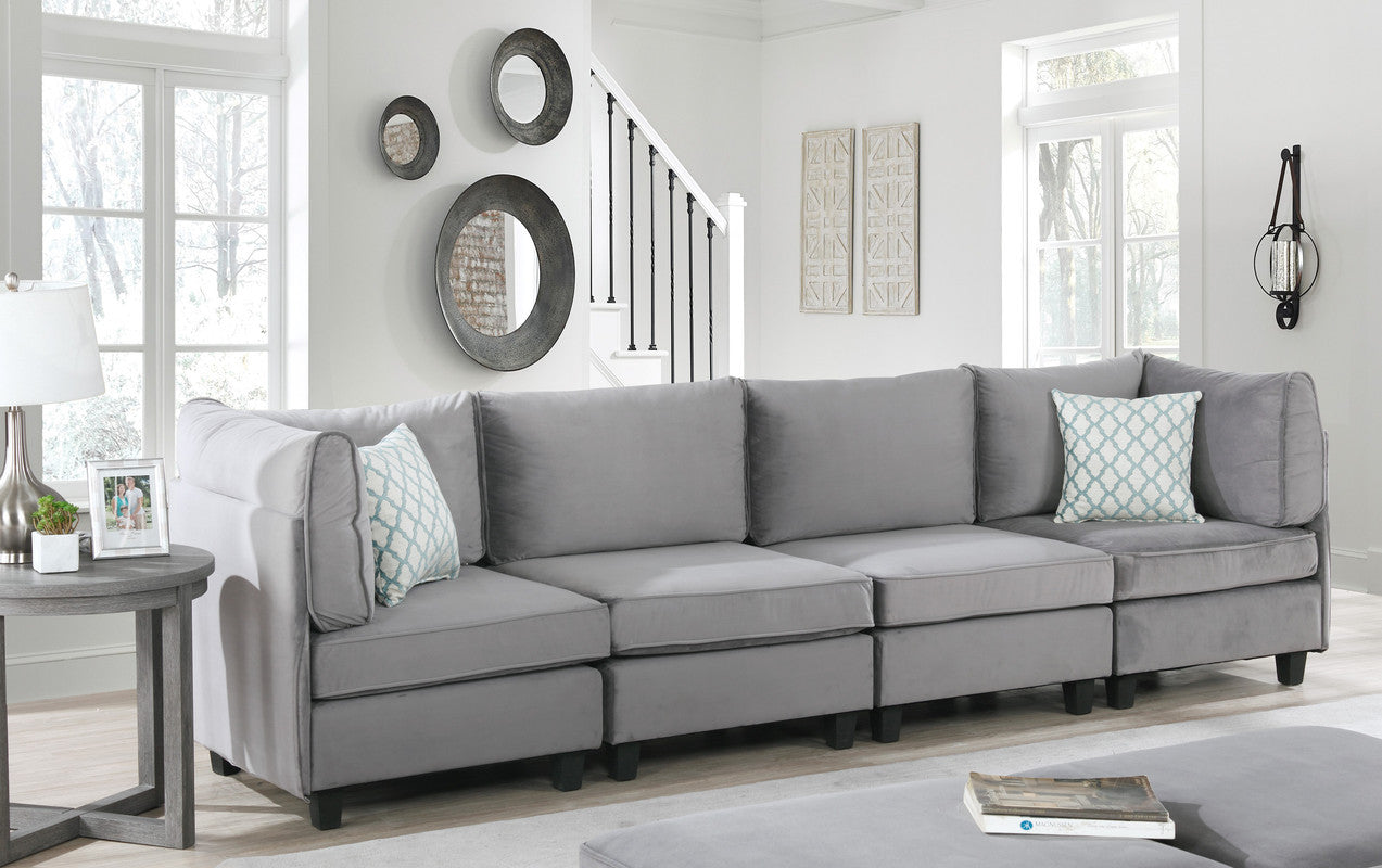 120" Gray Velvet 4Pc Sofa