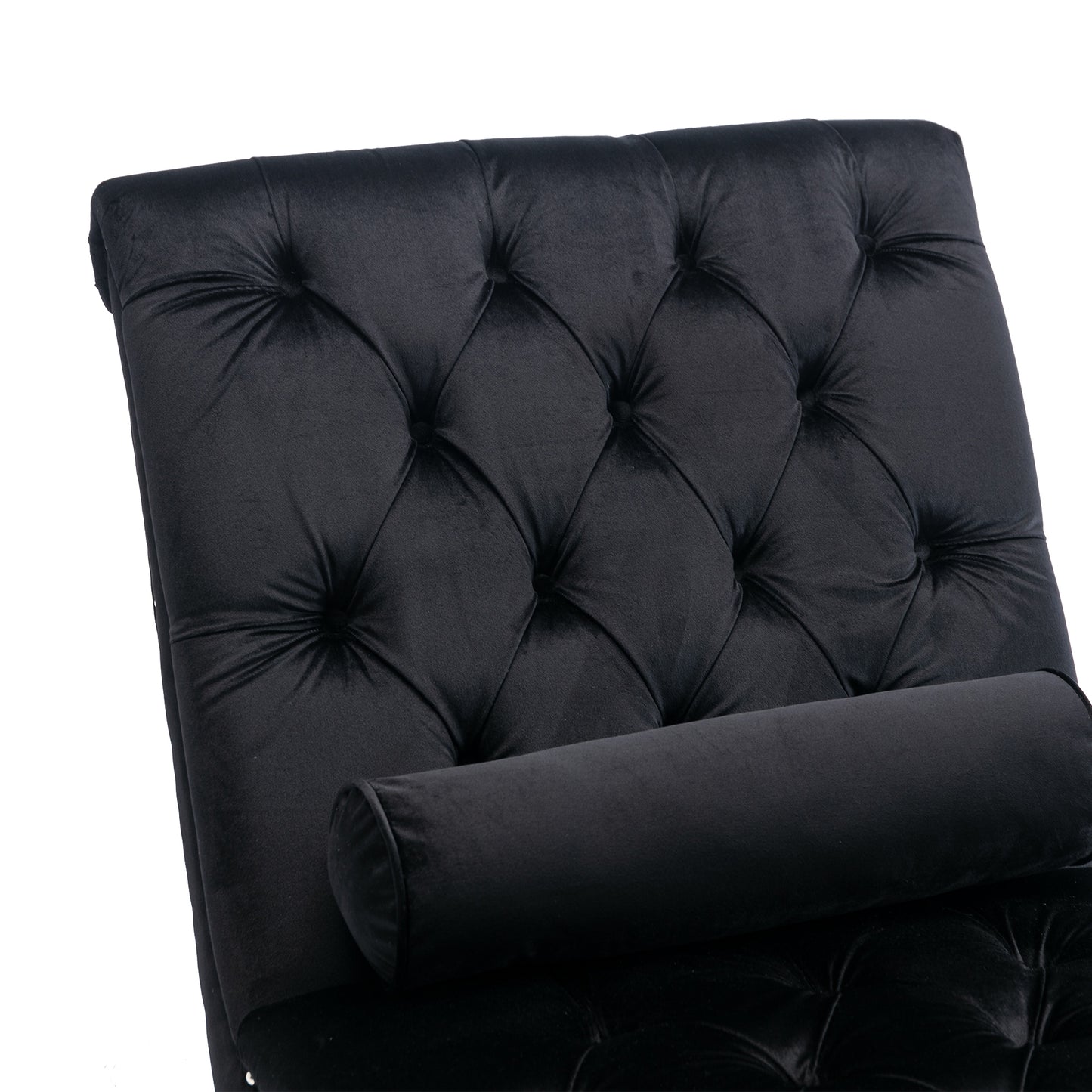 Velvet Chaise Lounge Indoor,Button-Tufted Upholstered Chaise Lounge Chair with Pillow for Bedroom Living Room Office (Black Velvet)