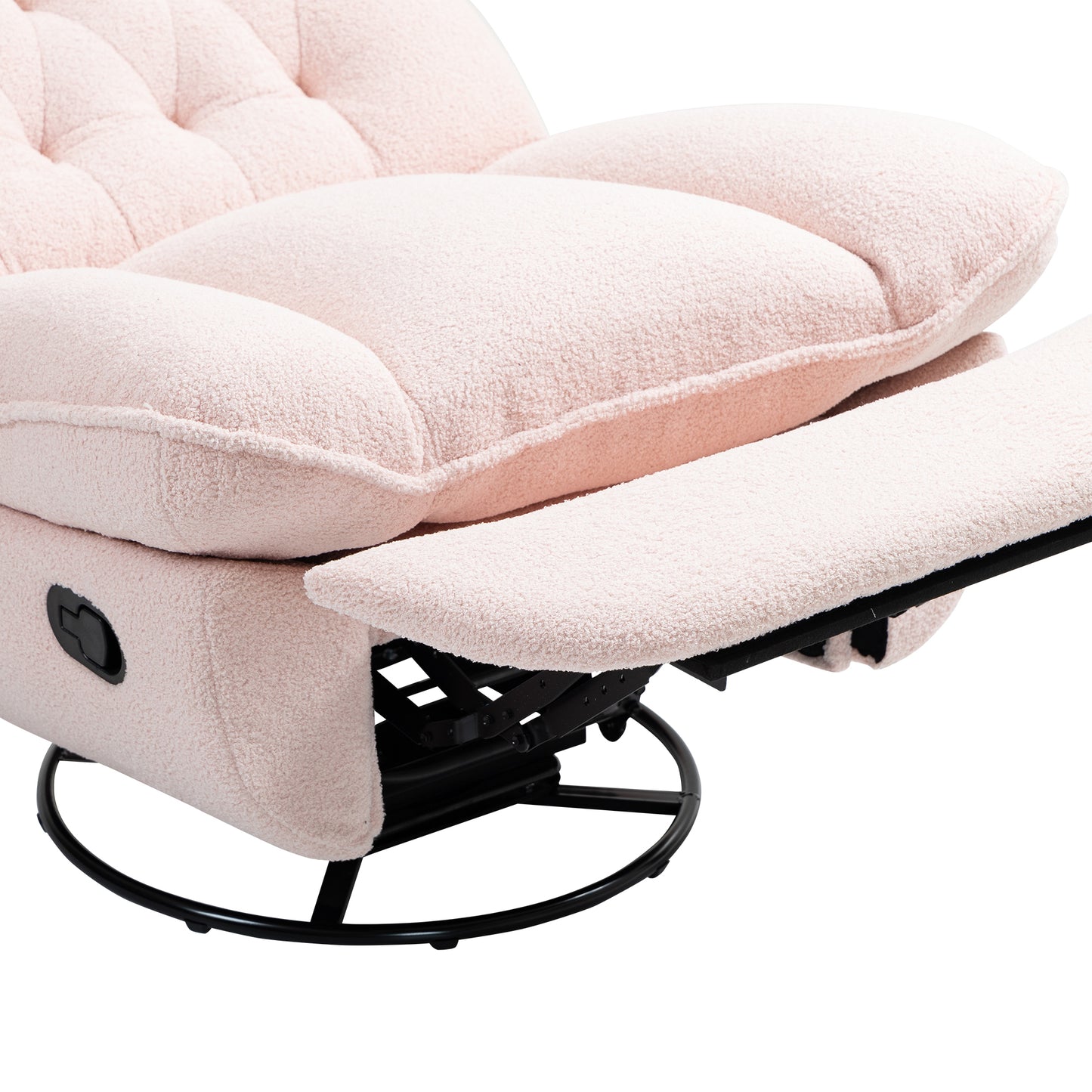 360° Swivel Recliner Adjustable Chair Chenille Glider Swivel Reclining Sofa Chair with Black Metal Round Base - Pink