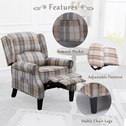 Armchair Sofa Comfortable Upholstered leisure chair / Recliner Chair for Living Room(Beige Check)