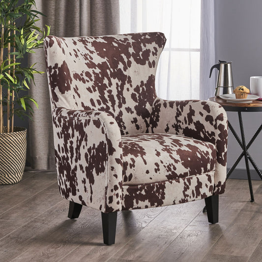 Classic Milk Cow Velvet Club Chair, Chic, Elegant Brown & White Armchair with Timeless Charm, Perfect for Stylish and Comfortable Living Spaces