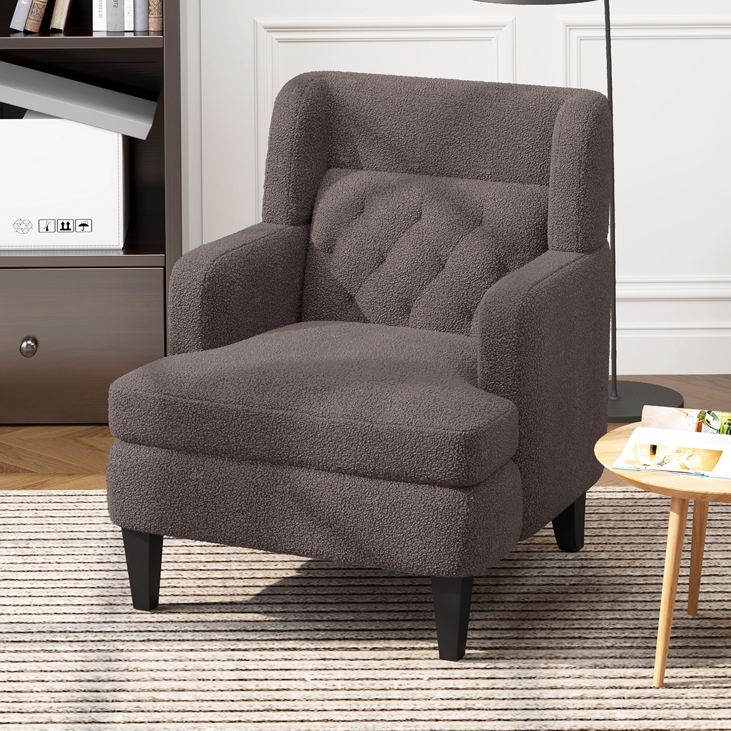 Upholstered Accent Chair Tufted Armchair for Living Room and Bedroom, Russet Brown