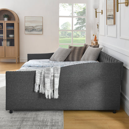 Queen Size Daybed with Drawers Upholstered Tufted Sofa Bed,,with Button on Back and Copper Nail on Waved Shape Arms(84.5"x63.5"x26.5")