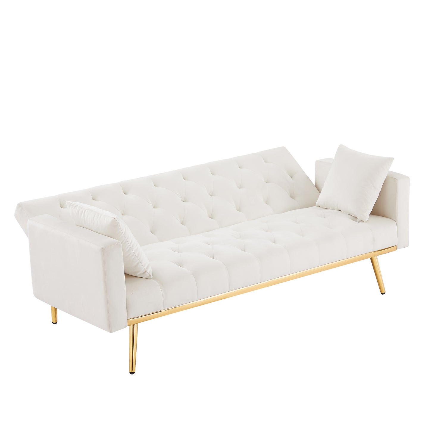 Cream White Convertible Folding Futon Sofa Bed, Sleeper Sofa Couch for Compact Living Space.