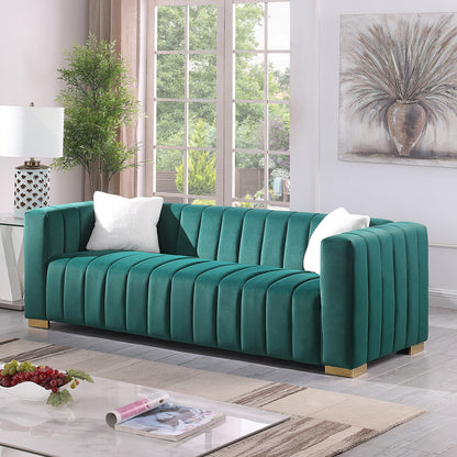 A modern channel sofa take on a traditional Chesterfield,Dark Green color,3 Seater