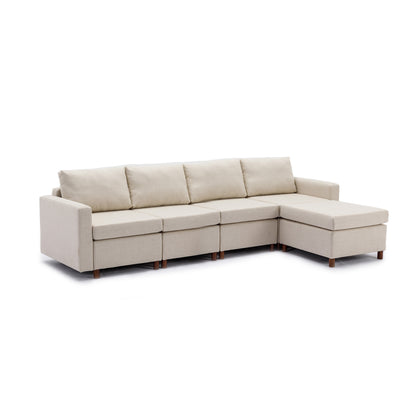 4 Seat Module Sectional Sofa Couch With 1 Ottoman for living room,Seat Cushion and Back Cushion Non-Removable and Non-Washable,Cream