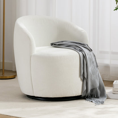 Fabric Swivel Accent Armchair Barrel Chair With Black Powder Coating Metal Ring,Ivory