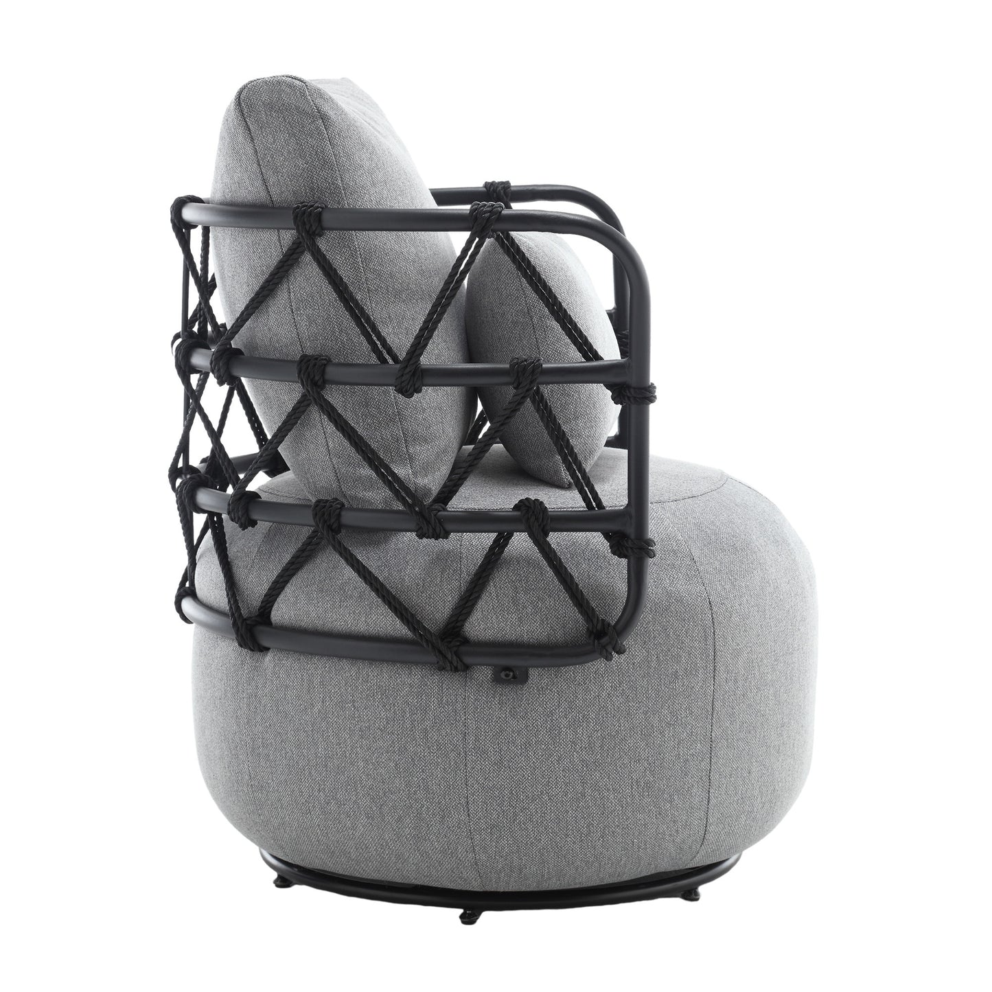 Upholstered Tufted Living Room Chair Textured Linen Fabric Accent Chair with Metal Stand