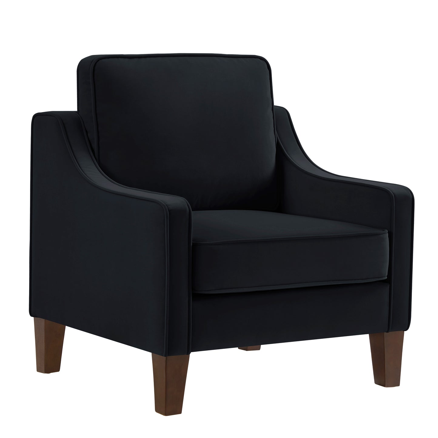 Modern Armchair, Living Room Single Seat Sofa Chair with Wooden Legs, Upholstered Velvet Accent Chair for Living Room, Bedroom,Black