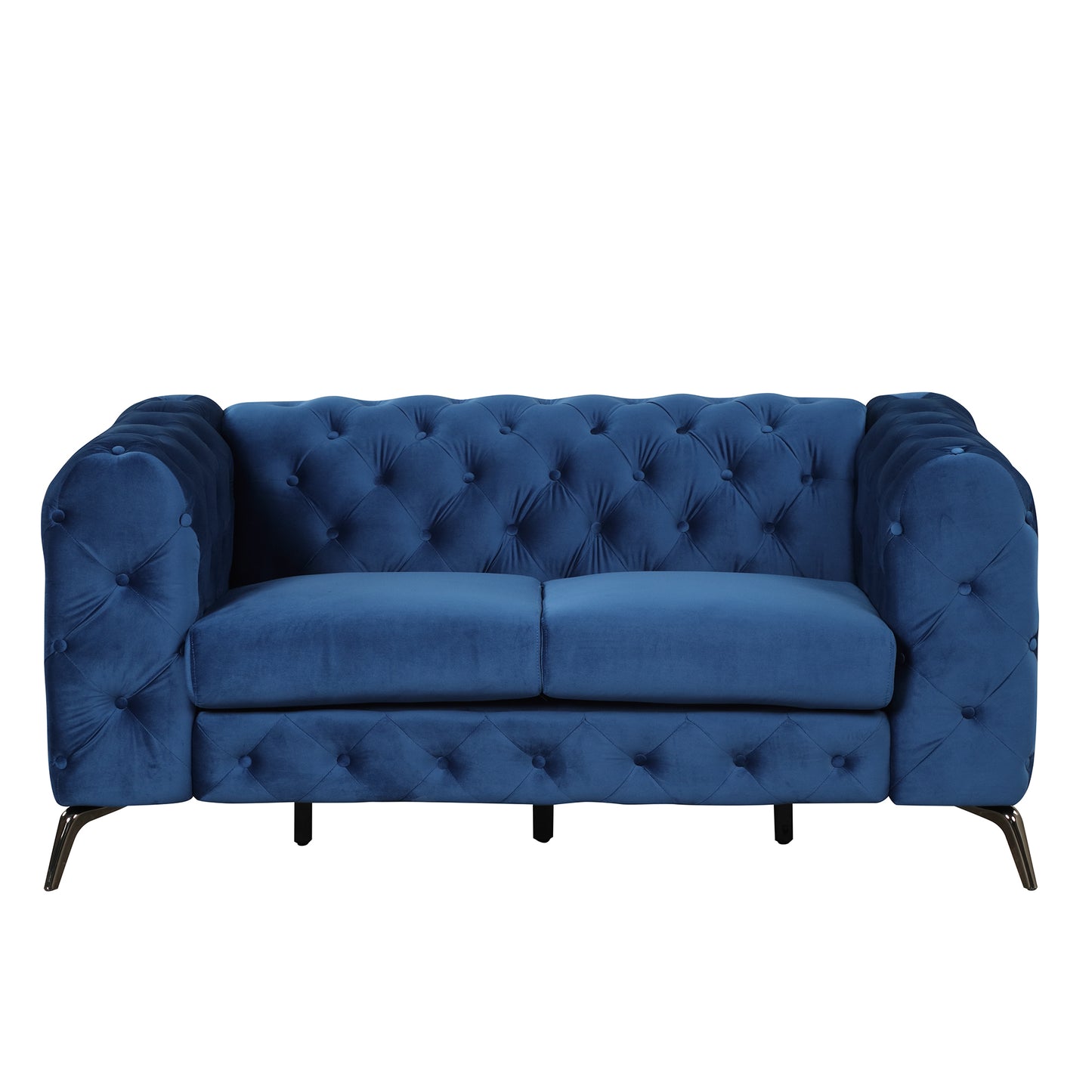 63" Velvet Upholstered Loveseat Sofa,Modern Loveseat Sofa with Button Tufted Back,2-Person Loveseat Sofa Couch for Living Room,Bedroom,or Small Space,Blue