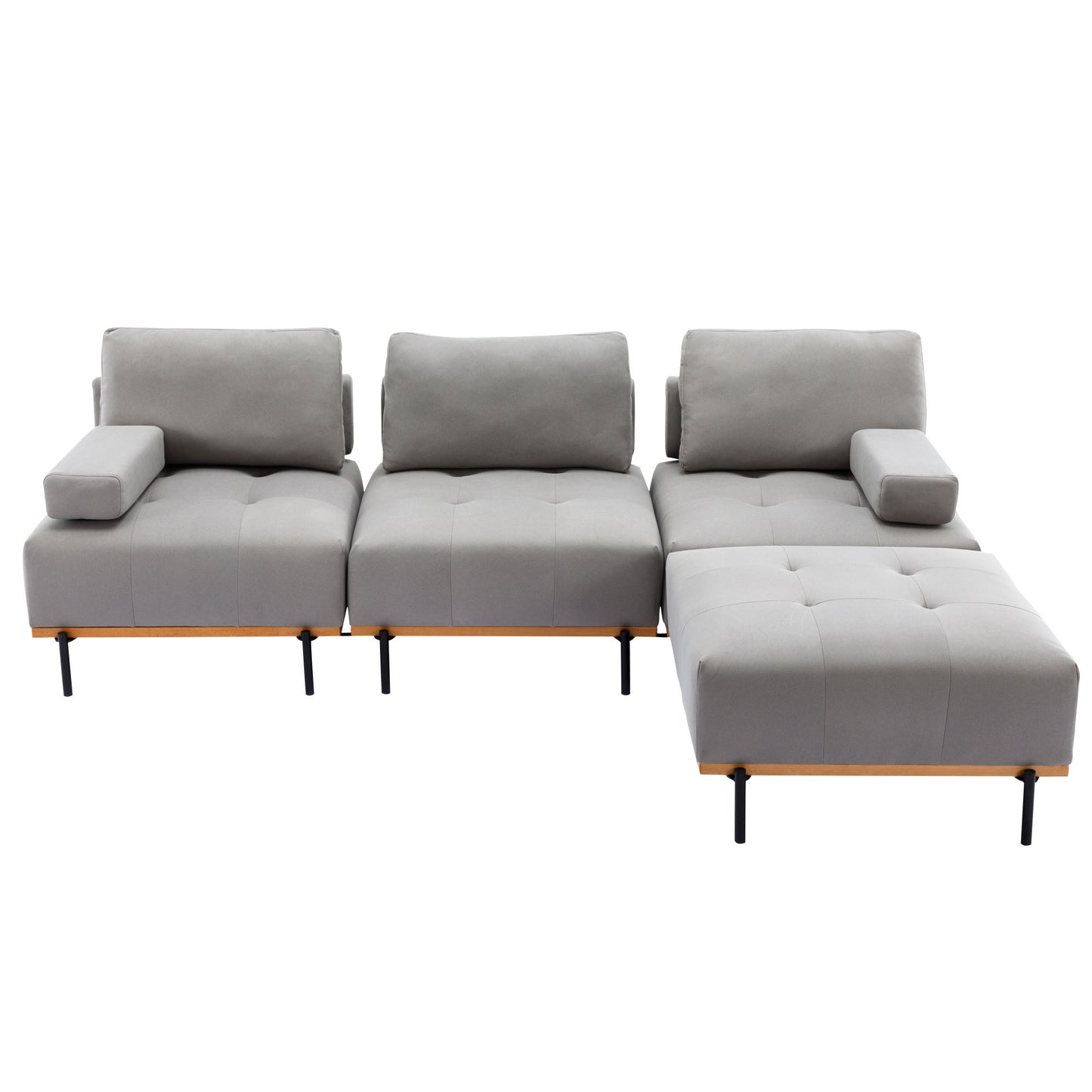 100.7'' L-Shape Sectional Sofa 3-Seater Couches with a Removable Ottoman, Comfortable Fabric for Living Room, Apartment, Grey