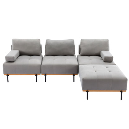 100.7'' L-Shape Sectional Sofa 3-Seater Couches with a Removable Ottoman, Comfortable Fabric for Living Room, Apartment, Grey