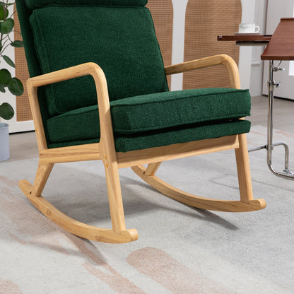 25.2"W Modern Rocking Chair Accent Lounge Armchair Comfy Boucle Upholstered High Back Wooden Rocker for Nursery Living Room Baby Kids Room Bedroom, Green