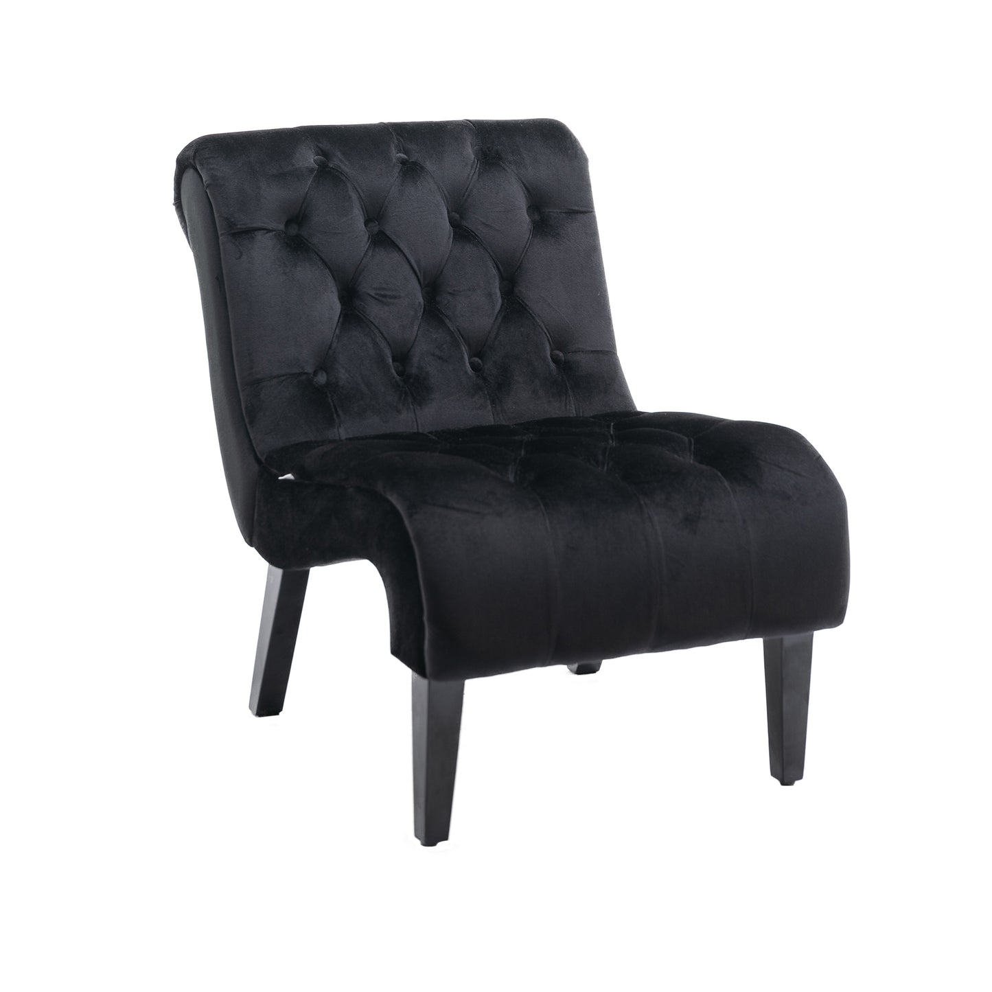 Modern Velvet Armless Accent Living Room Chair / Leisure Chair,Upholstered Fabric Button Comfortable Chair with Wooden Legs for Bedroom, Living Room, Office (Black Velvet)