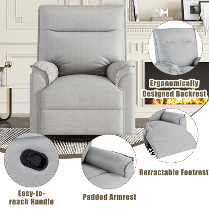 360 Degree Swivel Upholstered Manual Recliner Chair Theater Recliner Sofa Nursery Glider Rocker for Living Room, Grey