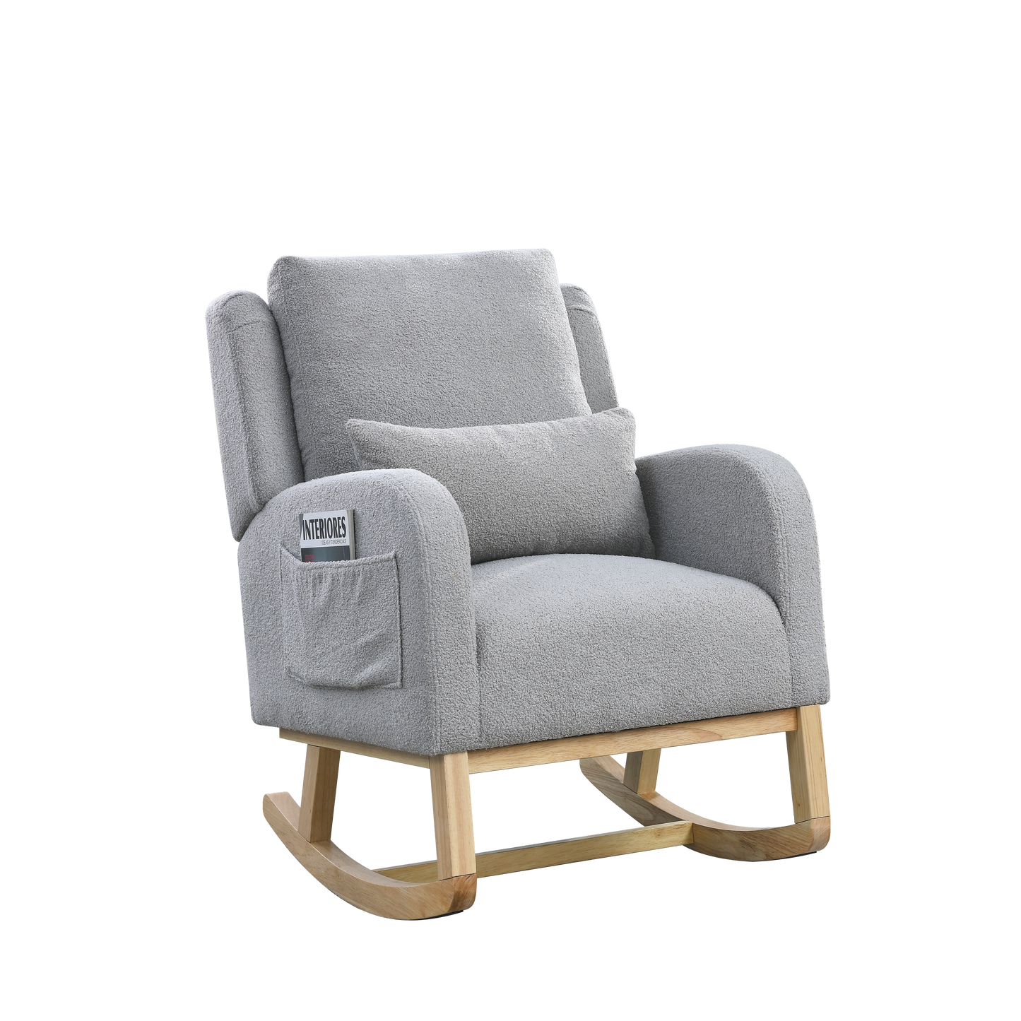 27.5 "W Modern Accent High Back Living Room Casual Armchair Rocker with One Lumbar Pillow, Two Side Pockets,Teddy.