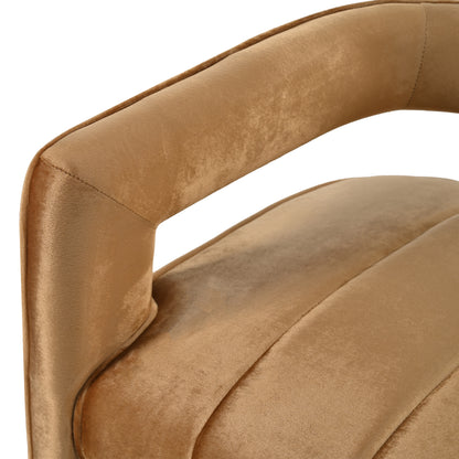 Modern Velvet Accent Chair with Ribbed Detail, Luxury Curved Fully Upholstered Accent Chair, Brown (No Assembly Needed)