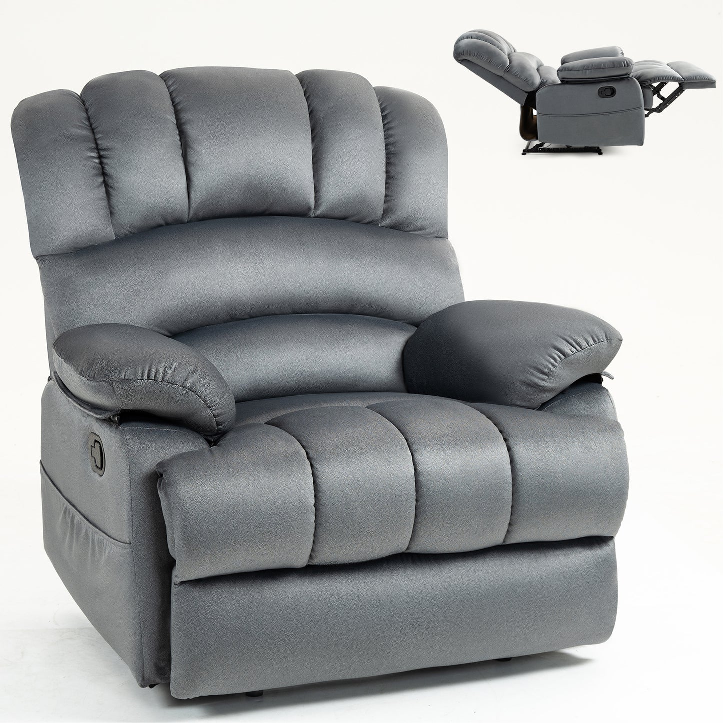 Large Manual Recliner Chair in Fabric for Living Room, Grey