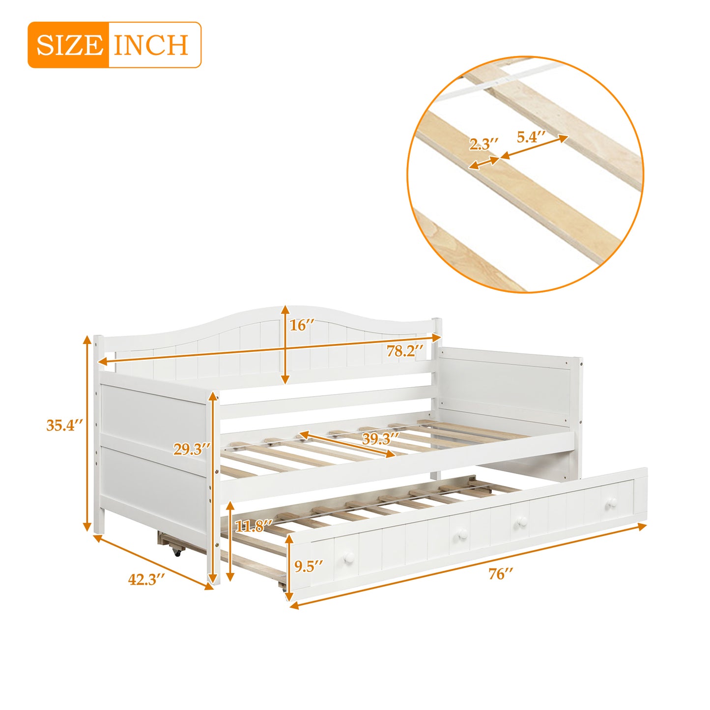 Wooden Daybed with Trundle Bed, Sofa Bed for Bedroom Living Room,White