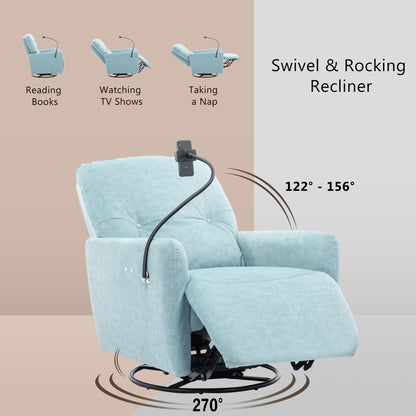 270 Degree Swivel Electric Recliner Home Theater Seating Single Reclining Sofa Rocking Motion Recliner with a Phone Holder for Living Room, Blue