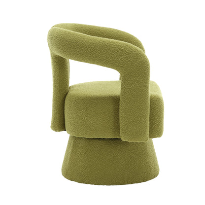 360 Degree Swivel Cuddle Barrel Accent Chairs, Round Armchairs with Wide Upholstered, Fluffy Fabric Chair for Living Room, Bedroom, Office, Waiting Rooms (Olive Green Boucle)