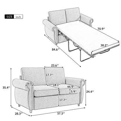 57.5" Pull Out Sofa Bed Loveseat Sleeper with Twin Size Memory Mattress for Living Room Spaces, Brown