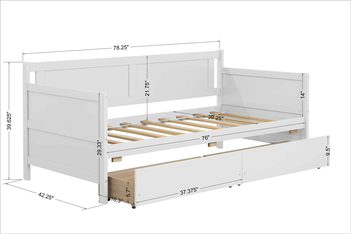 Daybed with two drawers, Twin size Sofa Bed, Two Storage Drawers for Bedroom,Living Room,White(New SKU:W504P149045)