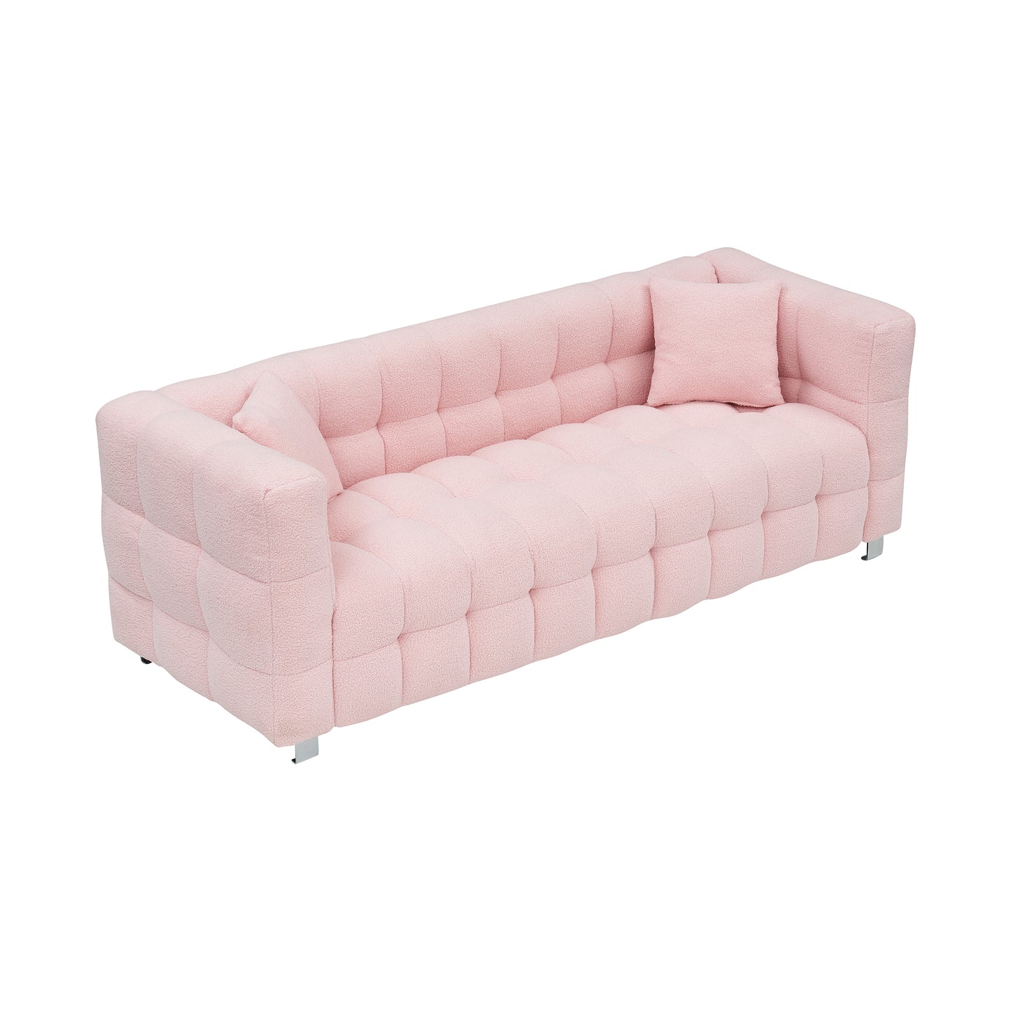 Pink teddy fleecesofa 80 inch discharge in living room bedroom with two throw pillows hardware foot support