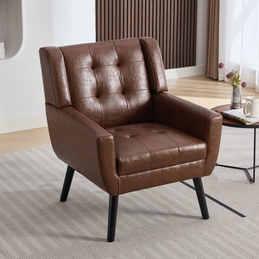 Modern Soft Leather Material Ergonomics Accent Chair Living Room Chair Bedroom Chair Home Chair With Black Legs For Indoor Home-Brown PU