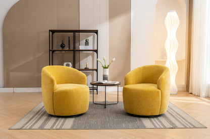 037-Chenille Fabric Swivel Accent Armchair Barrel Chair With Black Powder Coating Metal Ring,Yellow