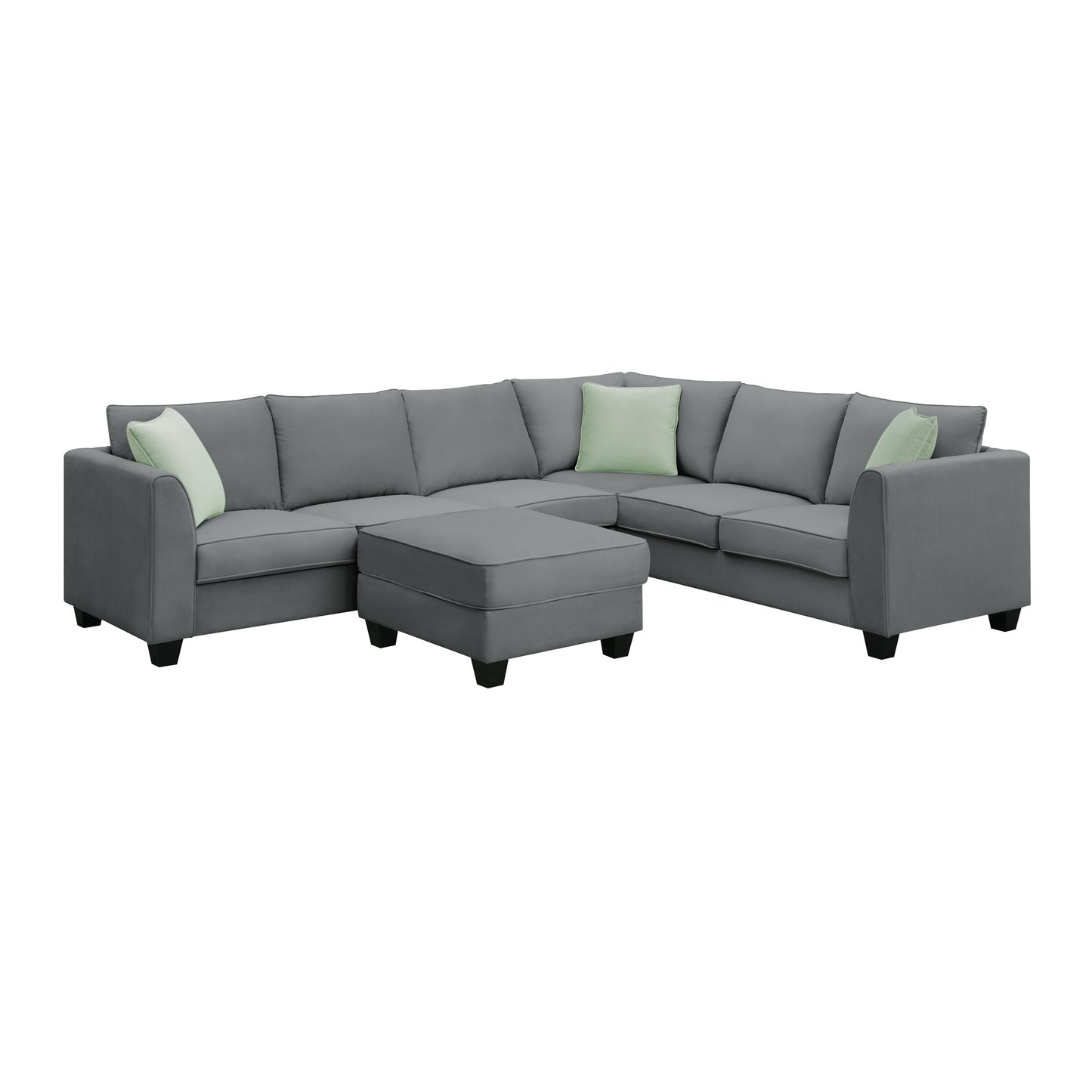 112*87" Sectional Sofa Couches Living Room Sets, 7 Seats Modular Sectional Sofa with Ottoman, L Shape Fabric Sofa Corner Couch Set with 3 Pillows, Grey