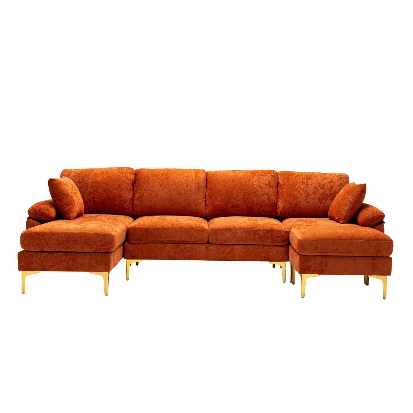 U-shape sectional sofa with Ottoman, Reversible Sofa Couch for Living Room,Spacious Furniture,Durable Couch Removable and machine washable cover (Orange Velvet)