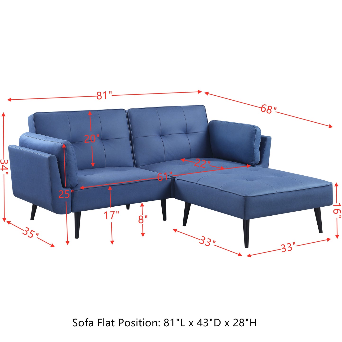 Adjustable Sofa & Ottoman, Blue Fabric LV00823