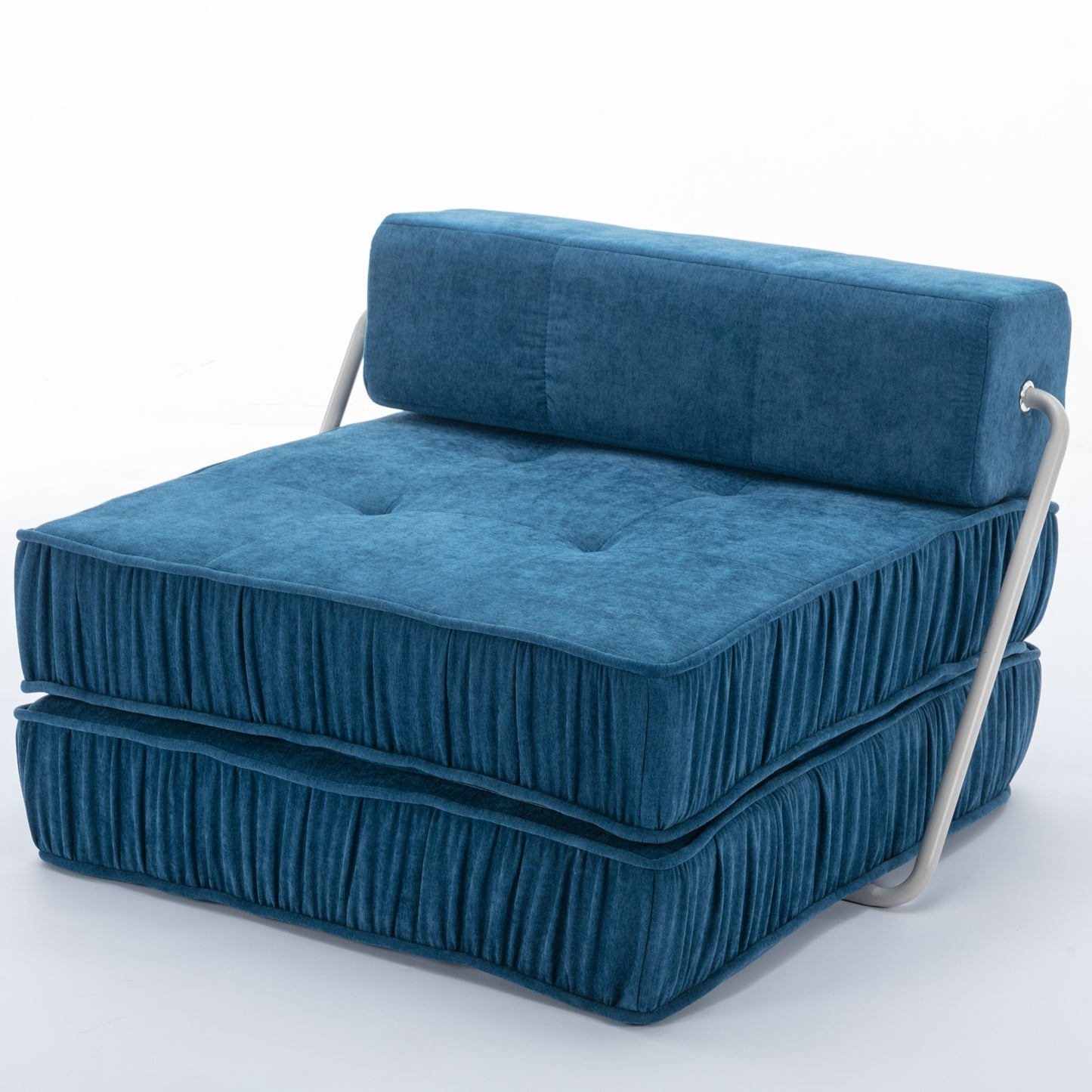 Folding Sofa Bed, Futon Sleeper Chair, Convertible Chair Floor Couch & Sleeping Mattress for Living Room, Guest Room, Home Office, Apartment, Small space, Bed, Removable Back Cushion, Blue, 1 Seat