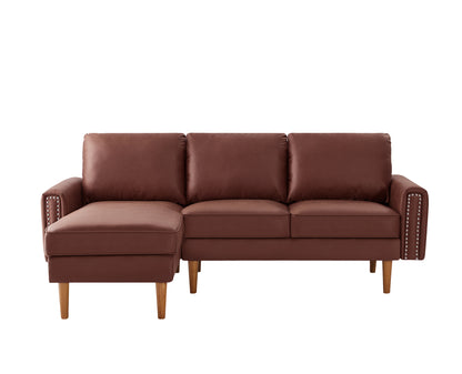 82.2"L-Shape Sofa Couch with Chais Mid-Century Copper Nail on Arms,strong wooden leg and suede fabric design that will complement any living space.Left Chaise,Dark Brown