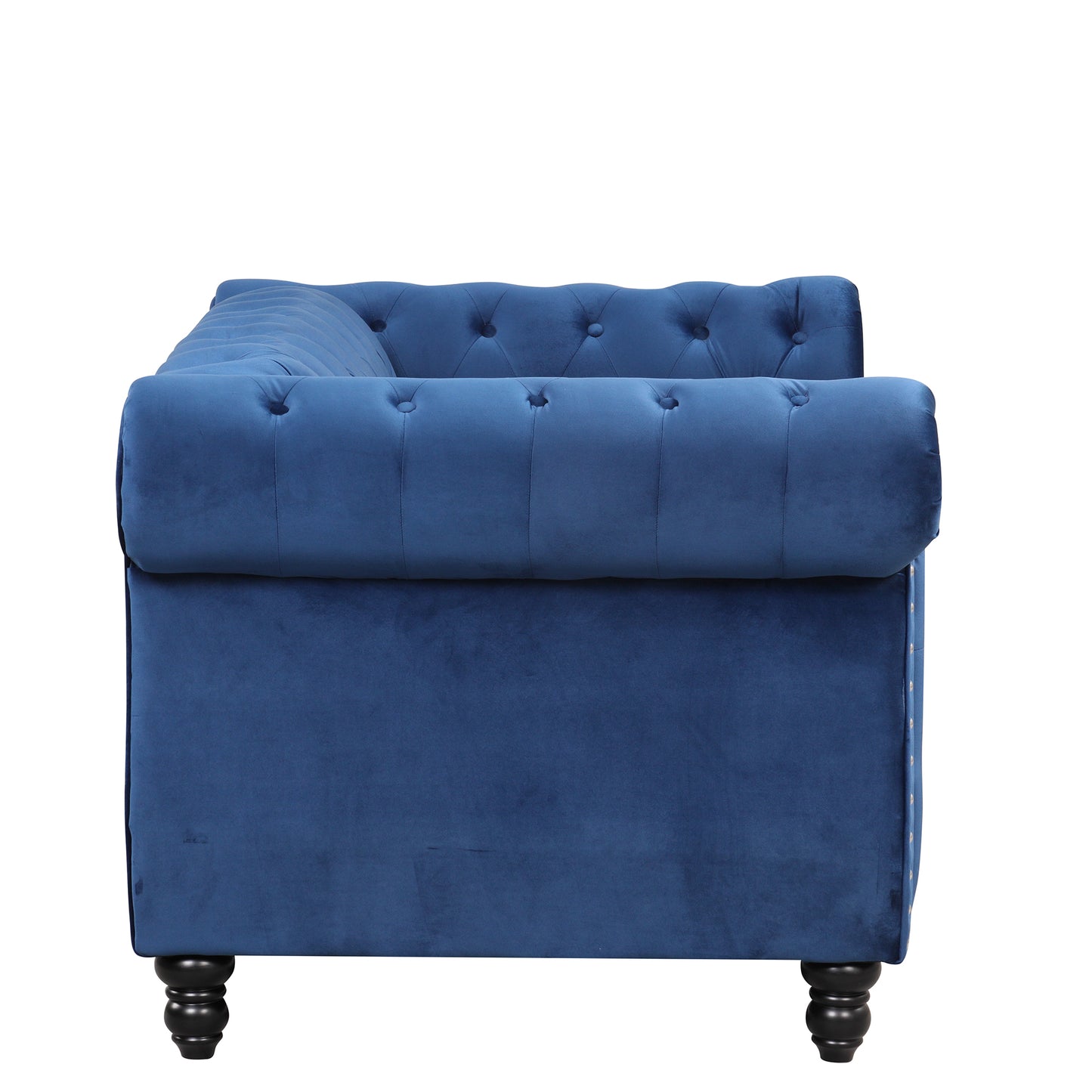 60" modern sofa Dutch plush upholstered sofa, solid wood legs, buttoned tufted backrest, blue