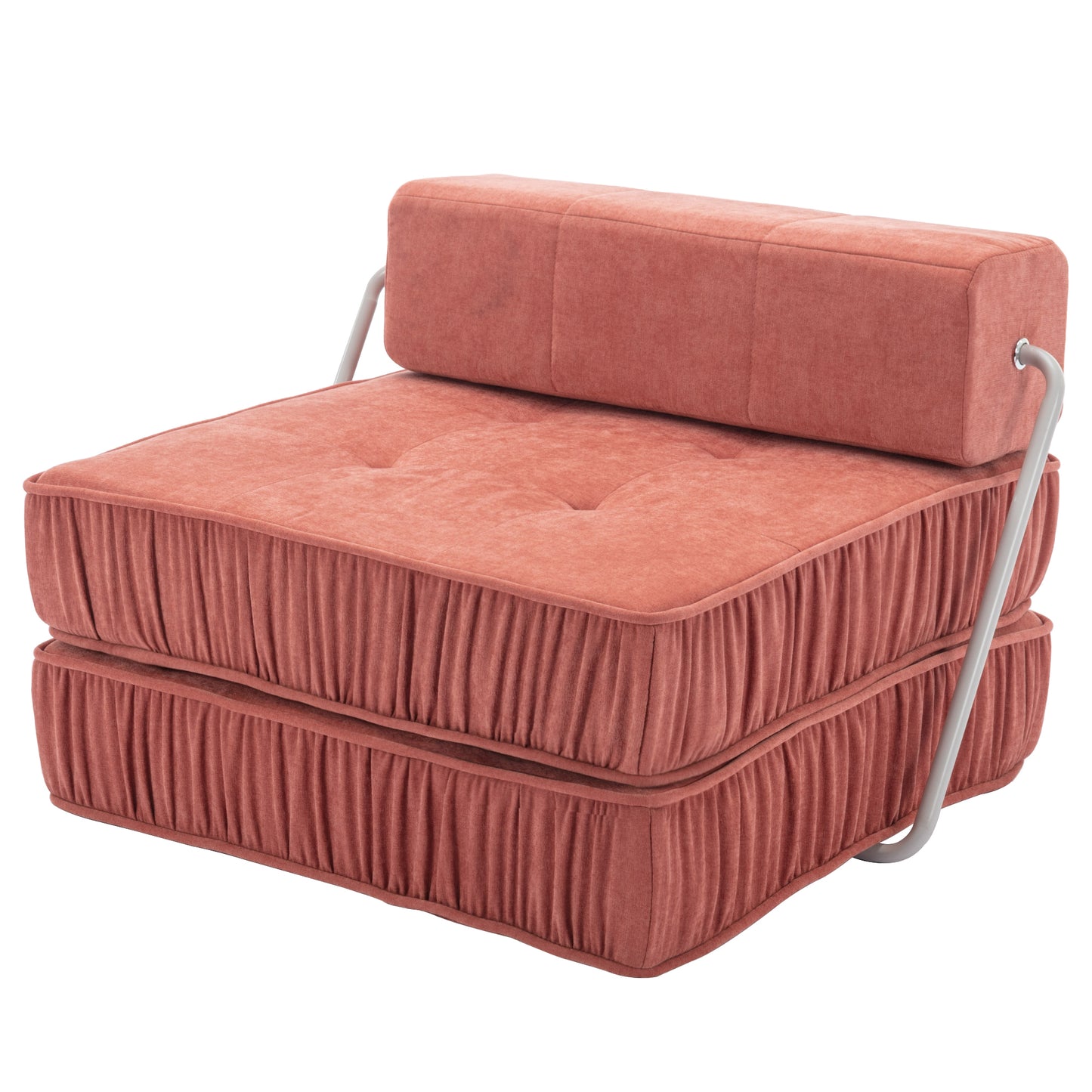 Folding Sofa Bed, Futon Sleeper Chair, Convertible Chair Floor Couch & Sleeping Mattress for Living Room, Guest Room, Home Office, Apartment, Small space, Bed, Removable Back Cushion, Orange, 1 Seat