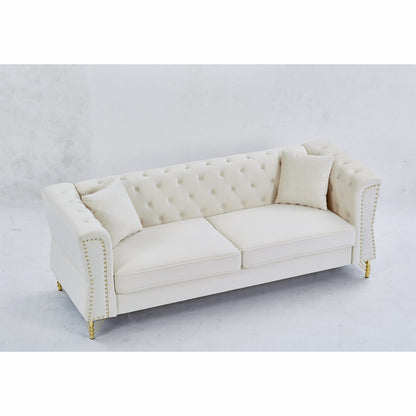 3-seater + 2-seater Combination Sofa Tufted Couch with Rolled Arms and Nailhead for Living Room, Bedroom, Office, Apartment, four pillows