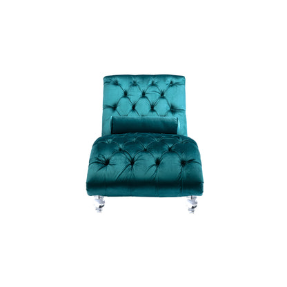 Velvet Chaise Lounge Indoor,Button-Tufted Upholstered Chaise Lounge Chair with Pillow for Bedroom Living Room Office (Teal Velvet)