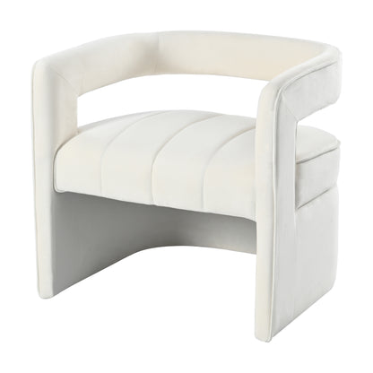 Modern Velvet Accent Chair with Ribbed Detail, Luxury Curved Fully Upholstered Accent Chair, Ivory White (No Assembly Needed)