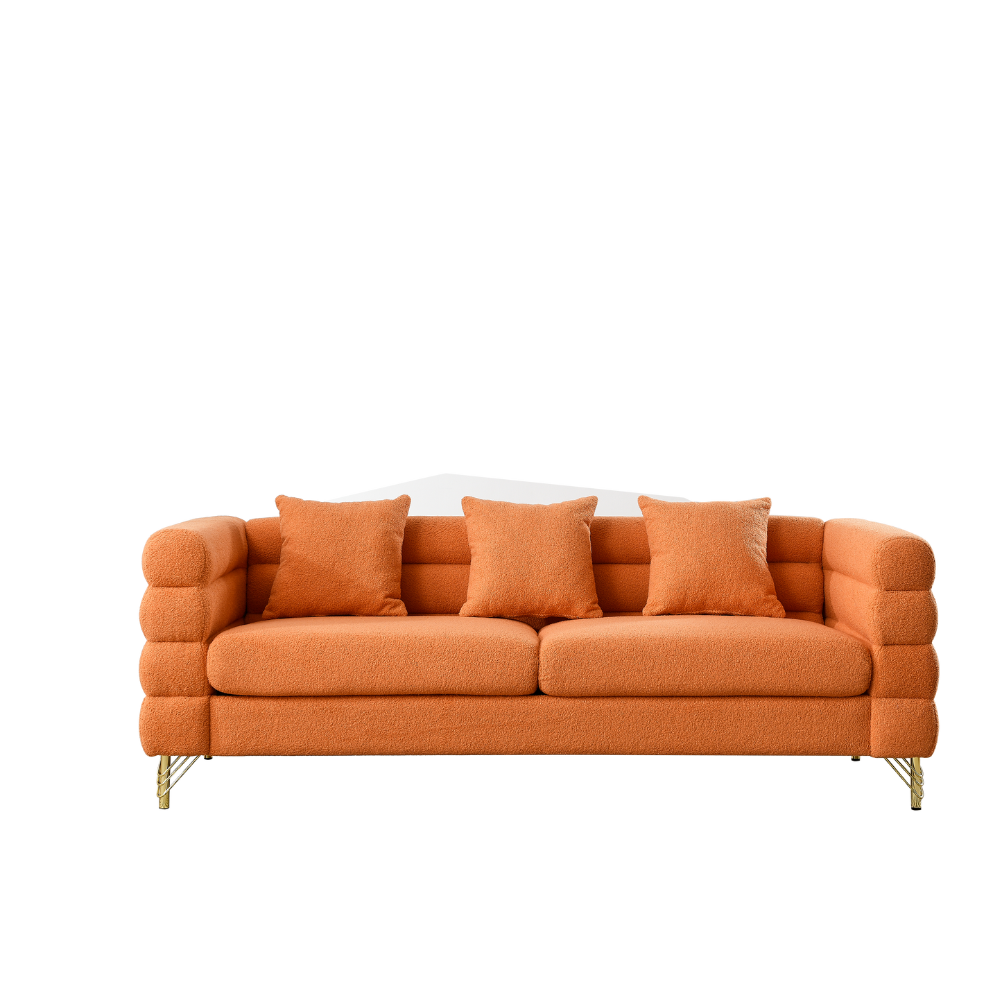 81 Inch Oversized 3 Seater Sectional Sofa, Living Room Comfort Fabric Sectional Sofa-Deep Seating Sectional Sofa, Soft Sitting with 3 Pillows for Living Room,Bedroom,Office.,Orange teddy