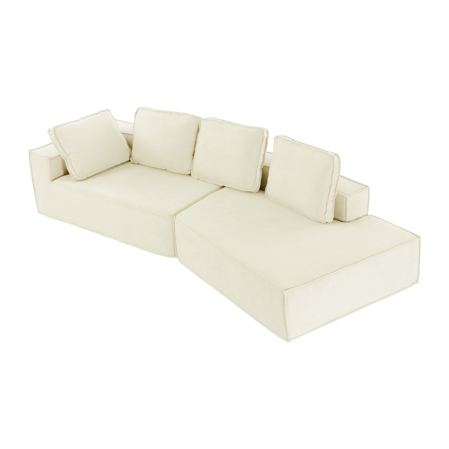 125" Stylish Chaise Lounge Modern Indoor Lounge Sofa Sleeper Sofa with Clean Lines for Living Room, Beige